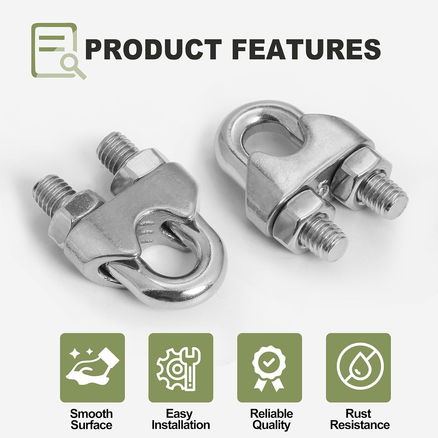 4Pcs M6 Wire Rope Clamp, 1/4 Inch Cable Clamps Stainless Steel Wire Rope Clips