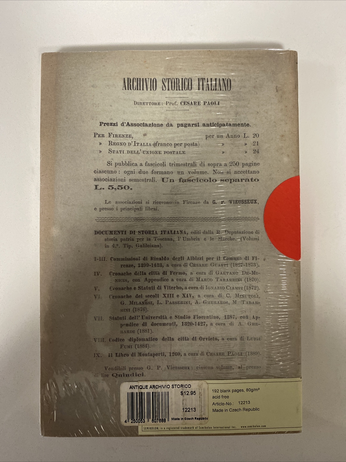 Archivio Storico Italiano [Sketch Book] Soft Cover Semikolon 192 Blank Pages NEW
