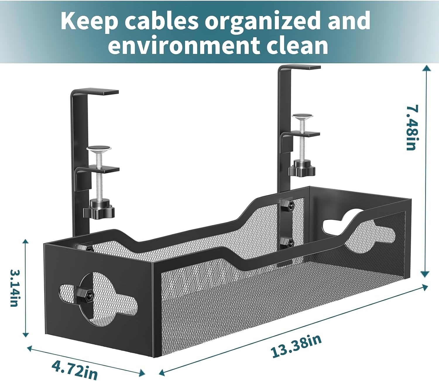 Under Desk Cable Management Tray No Drill 15.1’’, Metal Mesh Black