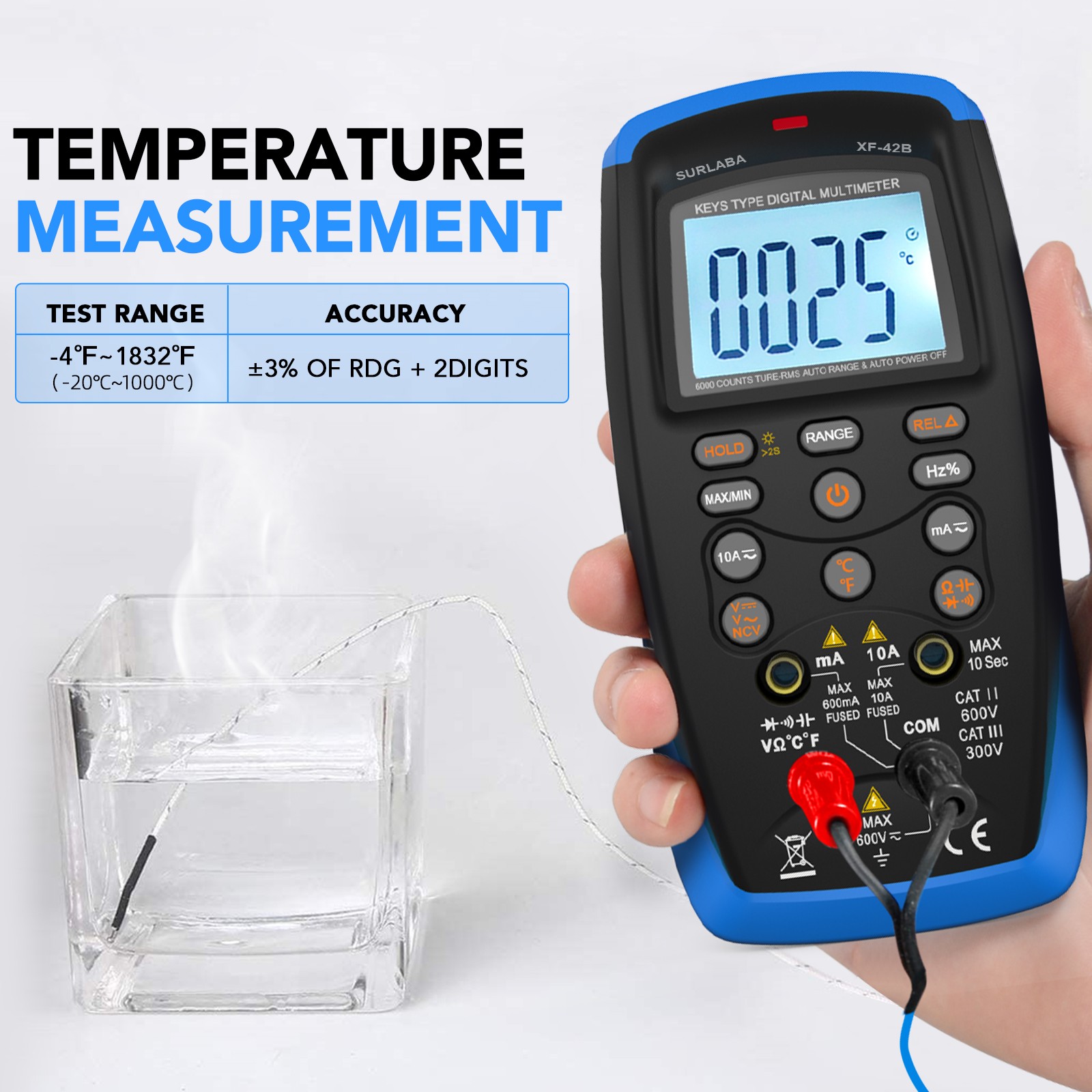 Multimeter Tester TRMS 6000 Counts AC/DC Voltage Meter NCV Backlight Data Hold
