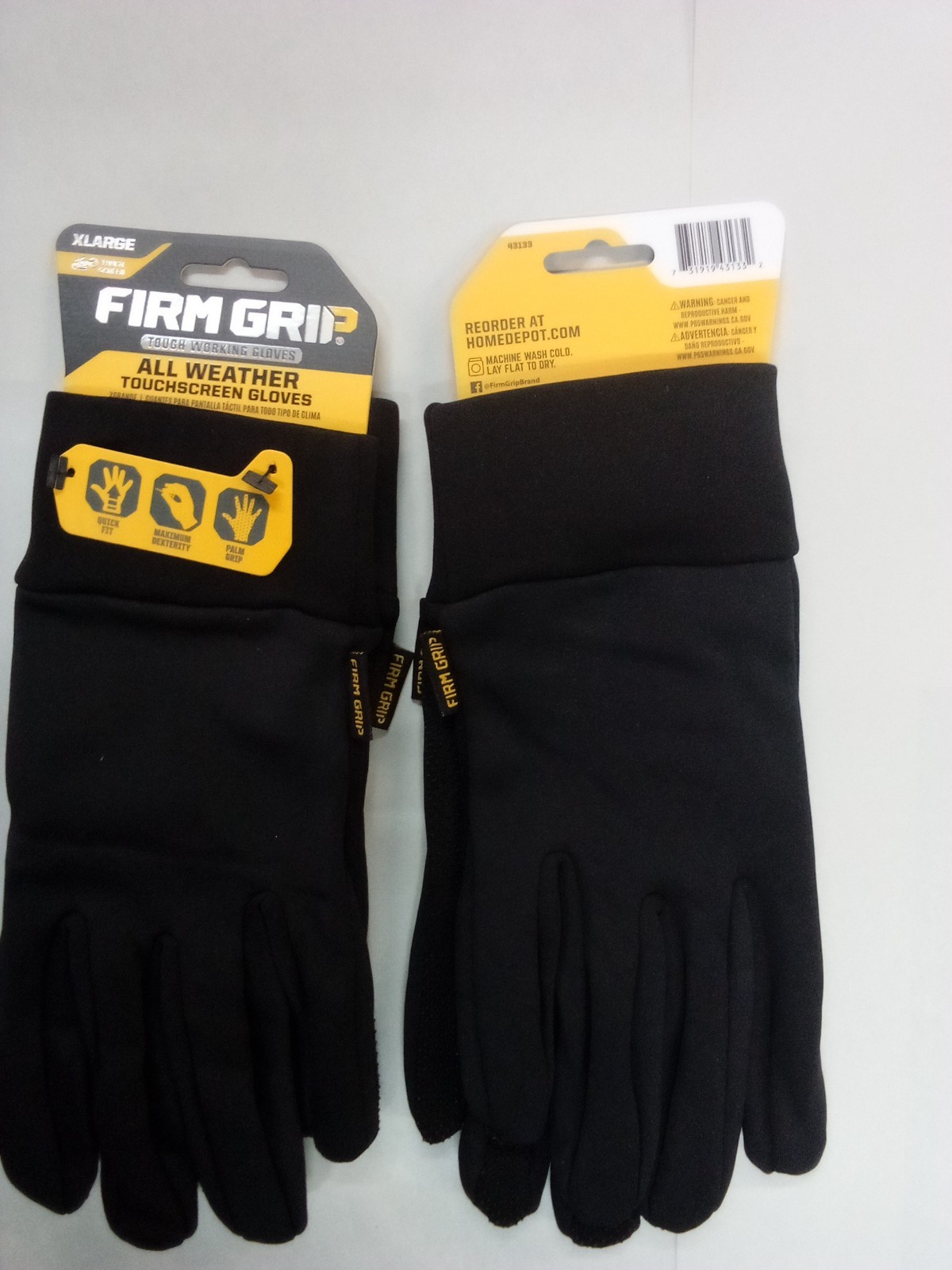 Firm Grip All Weather Touchscreen Work Gloves Size XL Black 43133 One Pair