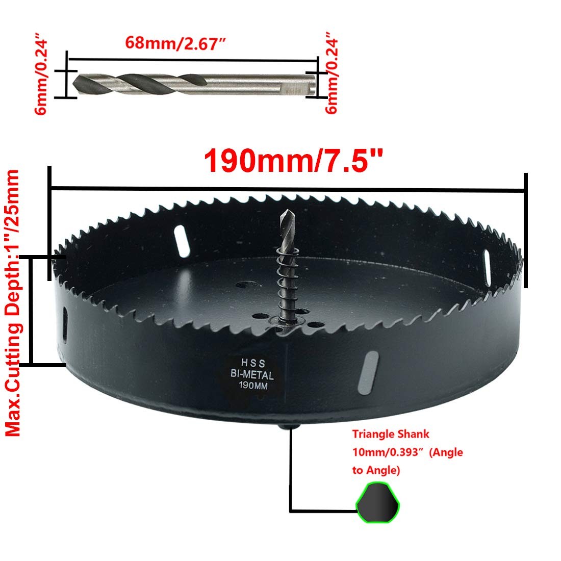7.5-inch Hole Saw BI -Metal Drilling Cutter for Wood, 7.5″/190mm, Black