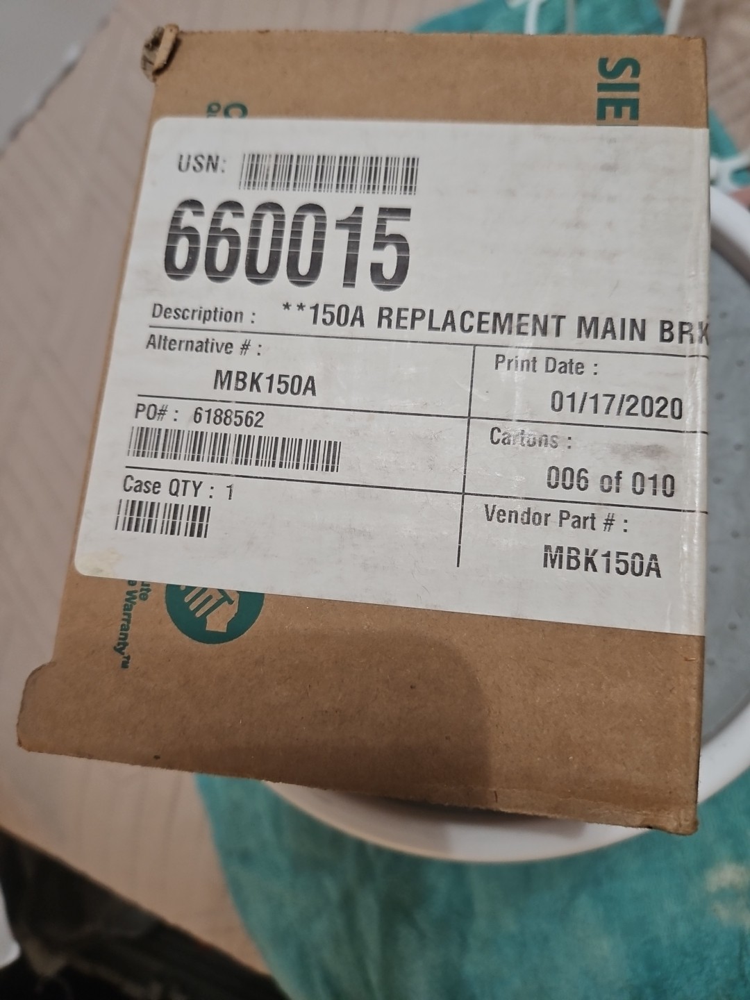 Siemens MBK150A Circuit Breaker, 150A, 2Poles, 240V