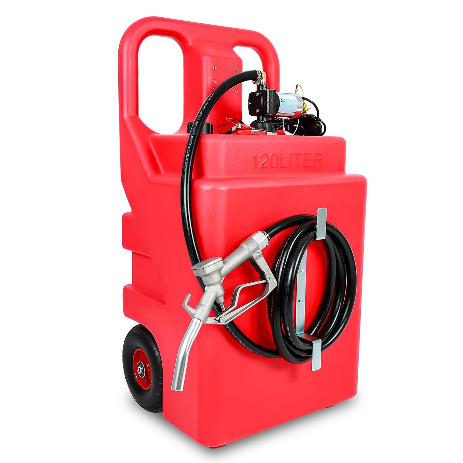 Red 32 Gallon Portable Fuel Tank Caddy w/ Electric Transfer Pump On-Wheel 3.7GPM