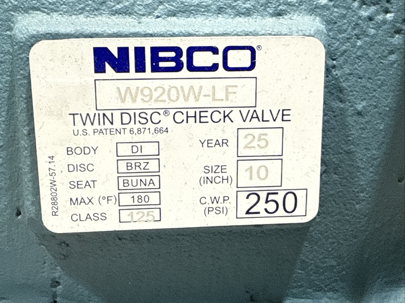 NIBCO W-920-W-LF 10″ Wafer Cast Iron Twin Disk Check Valve NLN50XM New W920W-LF