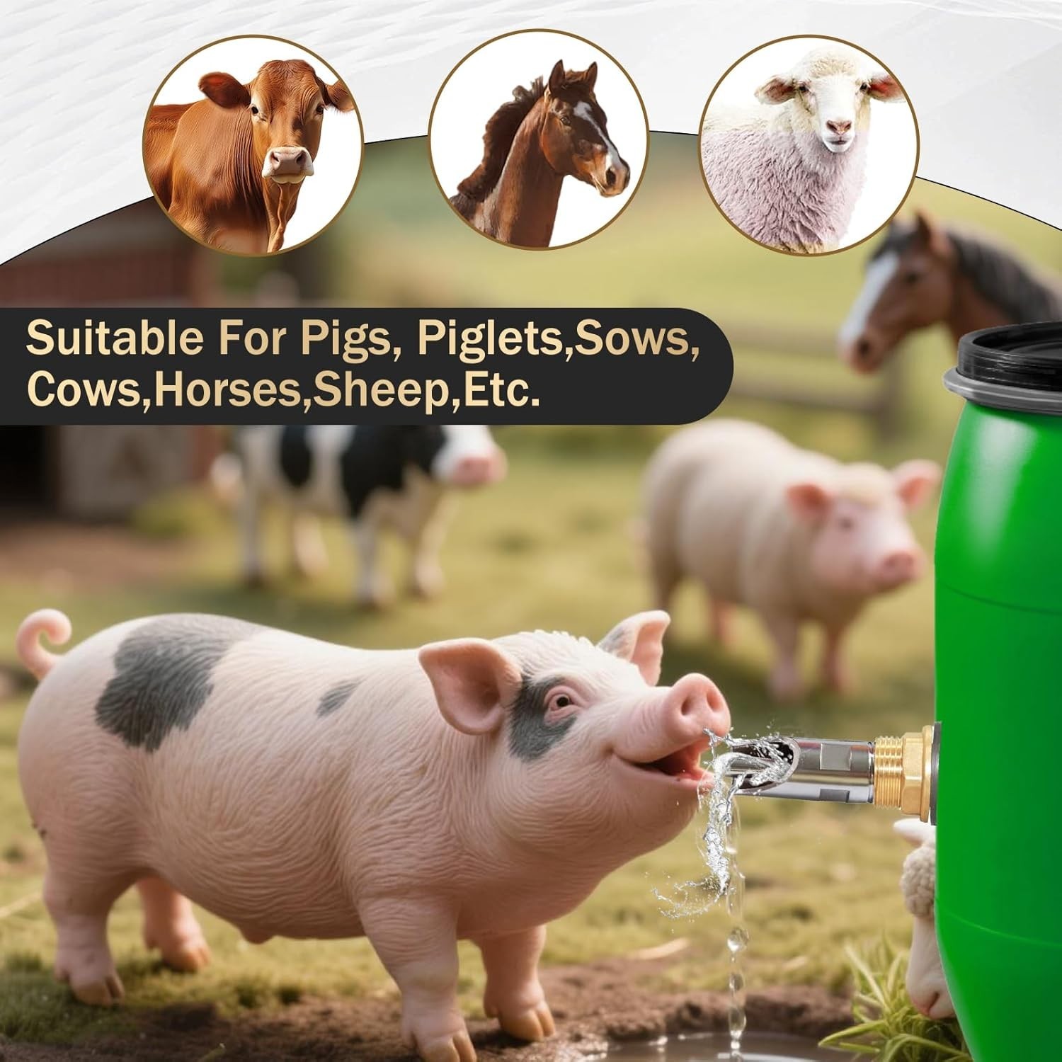 Pig Nipple Waterer 5 Pack Stainless Automatic Hog Drinker Barrel Kit Piglet Feed