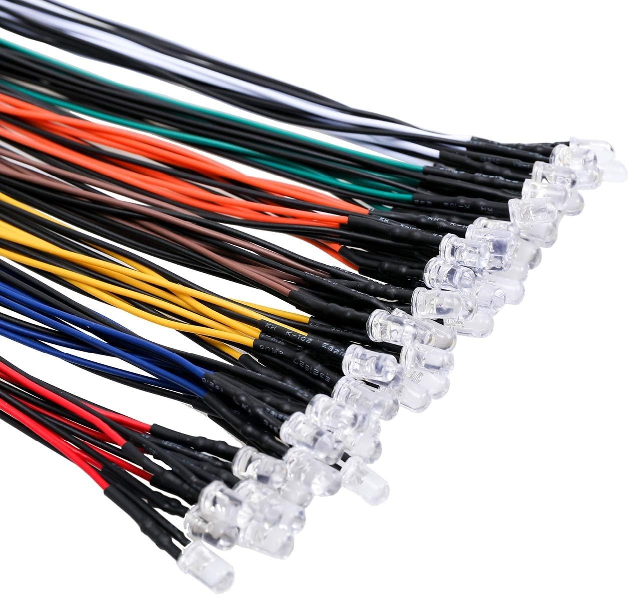 56pcs (7 Colors x 8pcs) 12 Volt LED Lights Emitting Diodes Pre Wired DC 12v 5mm