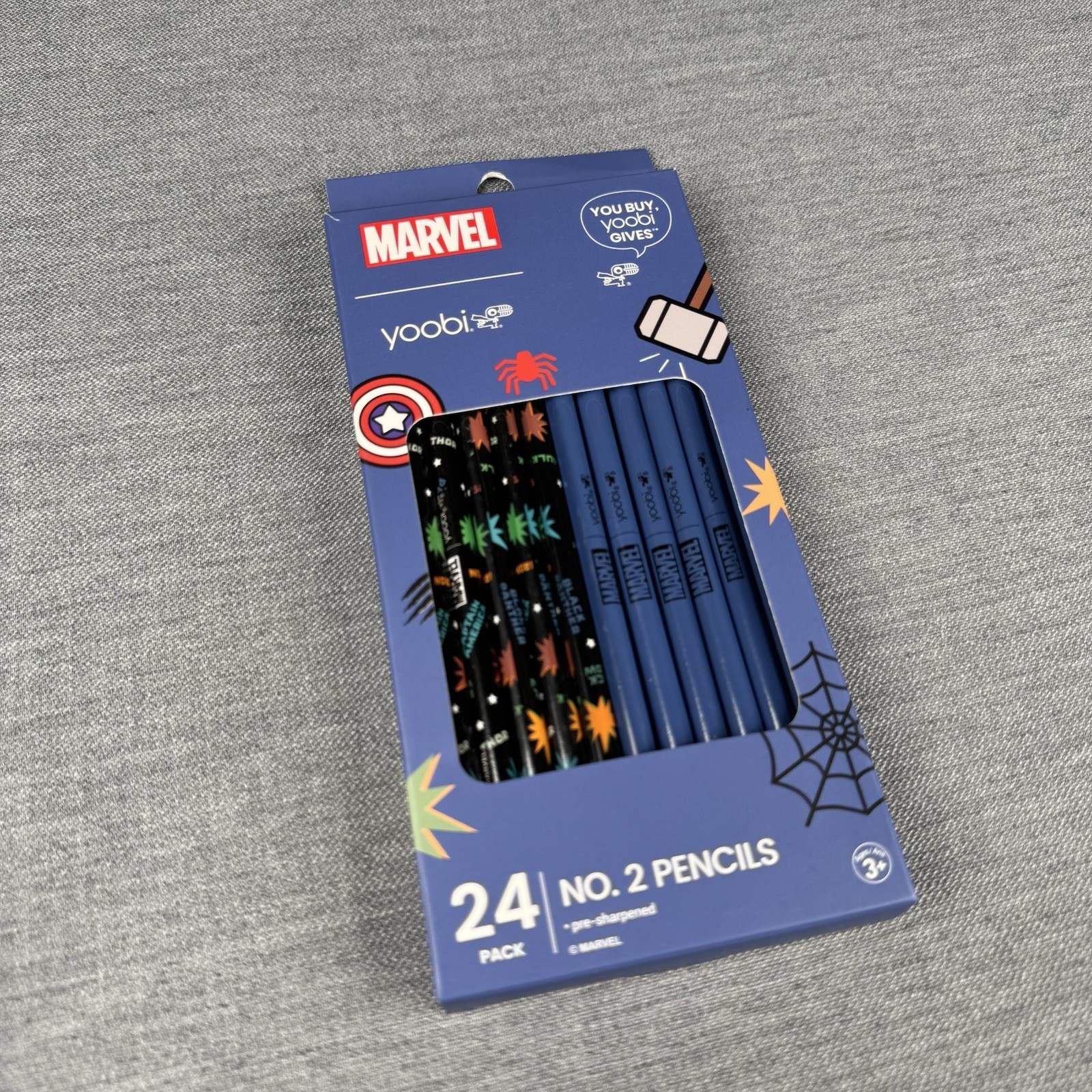 Yoobi Marvel No. 2 Pencils 24 Pack Pre-Sharpened Ages 3+ PVC Free