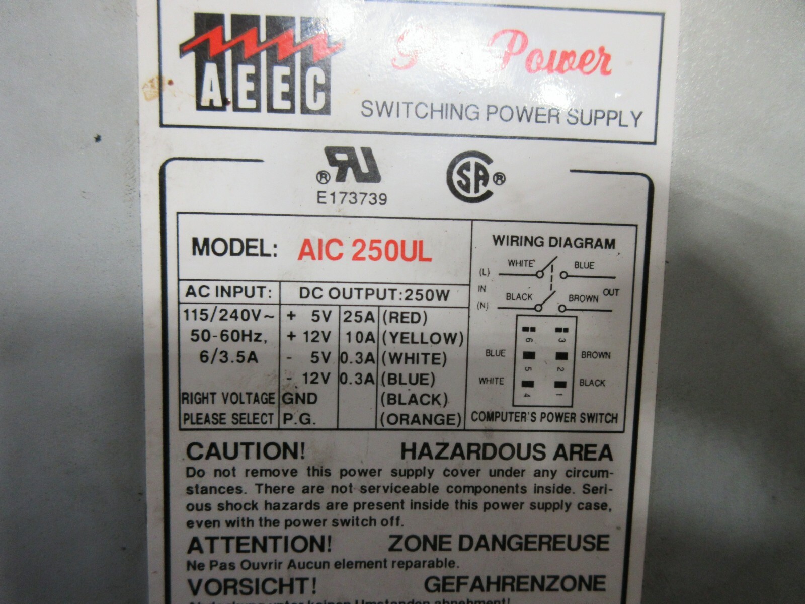 AEEC PRO POWER SWITCHING POWER SUPPLY AIC 250UL 250W AIC250UL