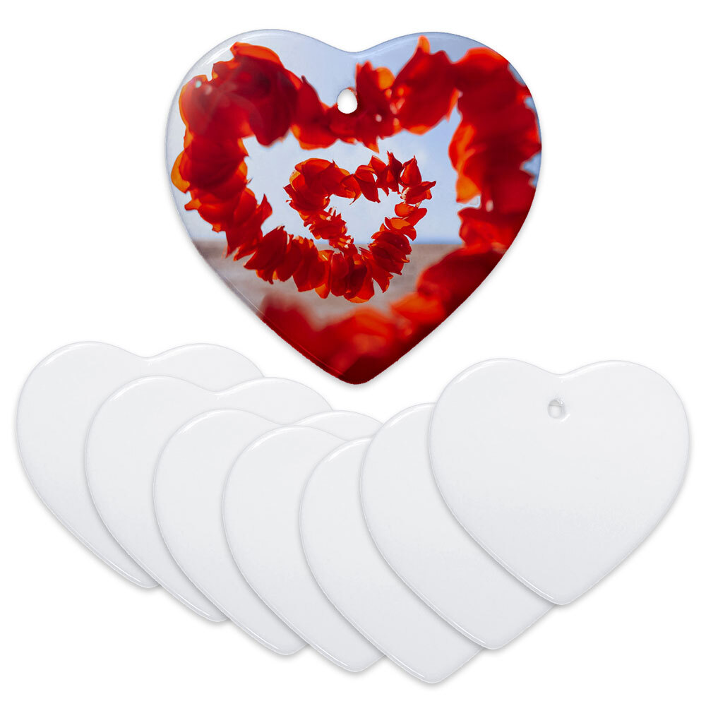 100PCS 3in Heart Sublimation Ceramic Ornament, Christmas Tree New Year Hanging