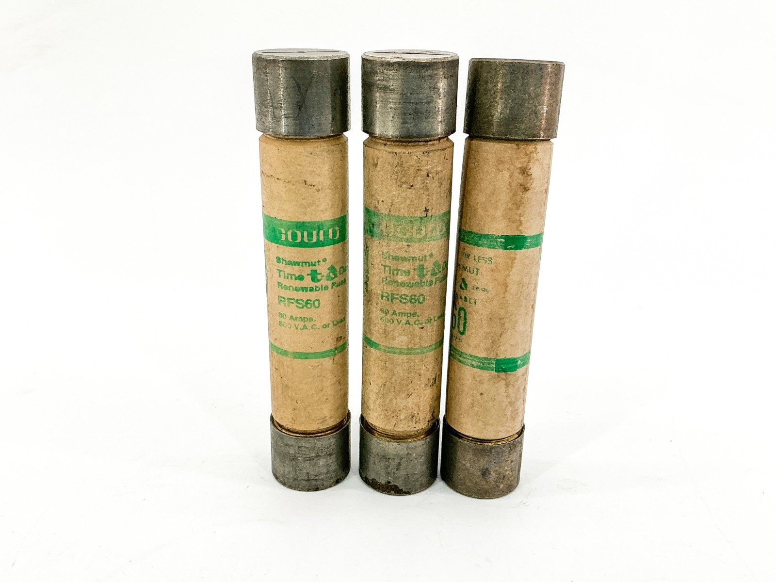 New Lot of 3 Gould Shawmut RSF-60 Renewable Fast Acting Fuse 60A 600V – No Box