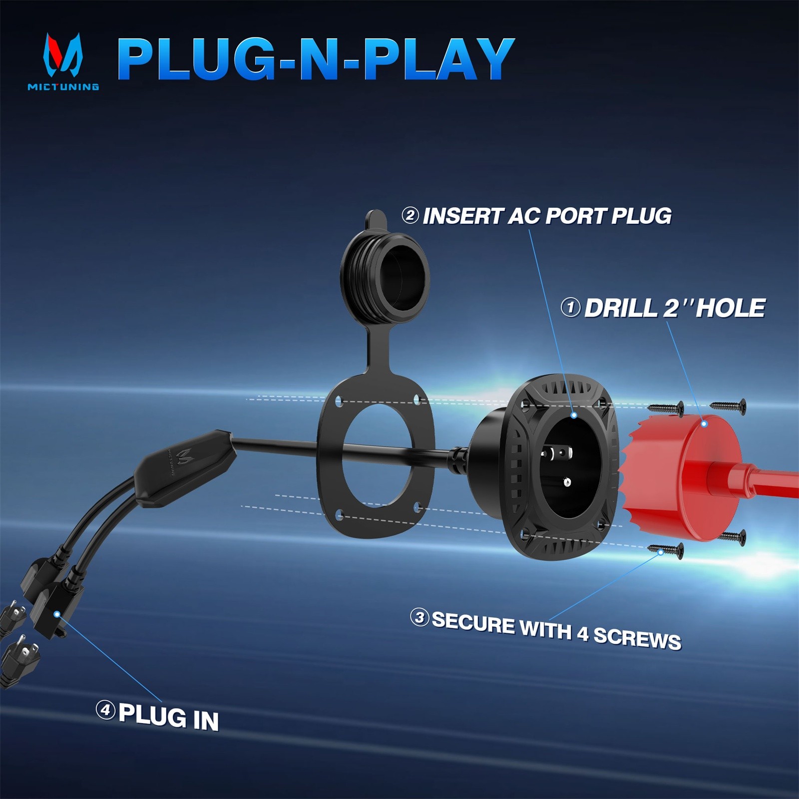 12AWG 20Amp 125V AC Port Plug RV Shore Power Inlet 20″ Extension T-Plug Adapter