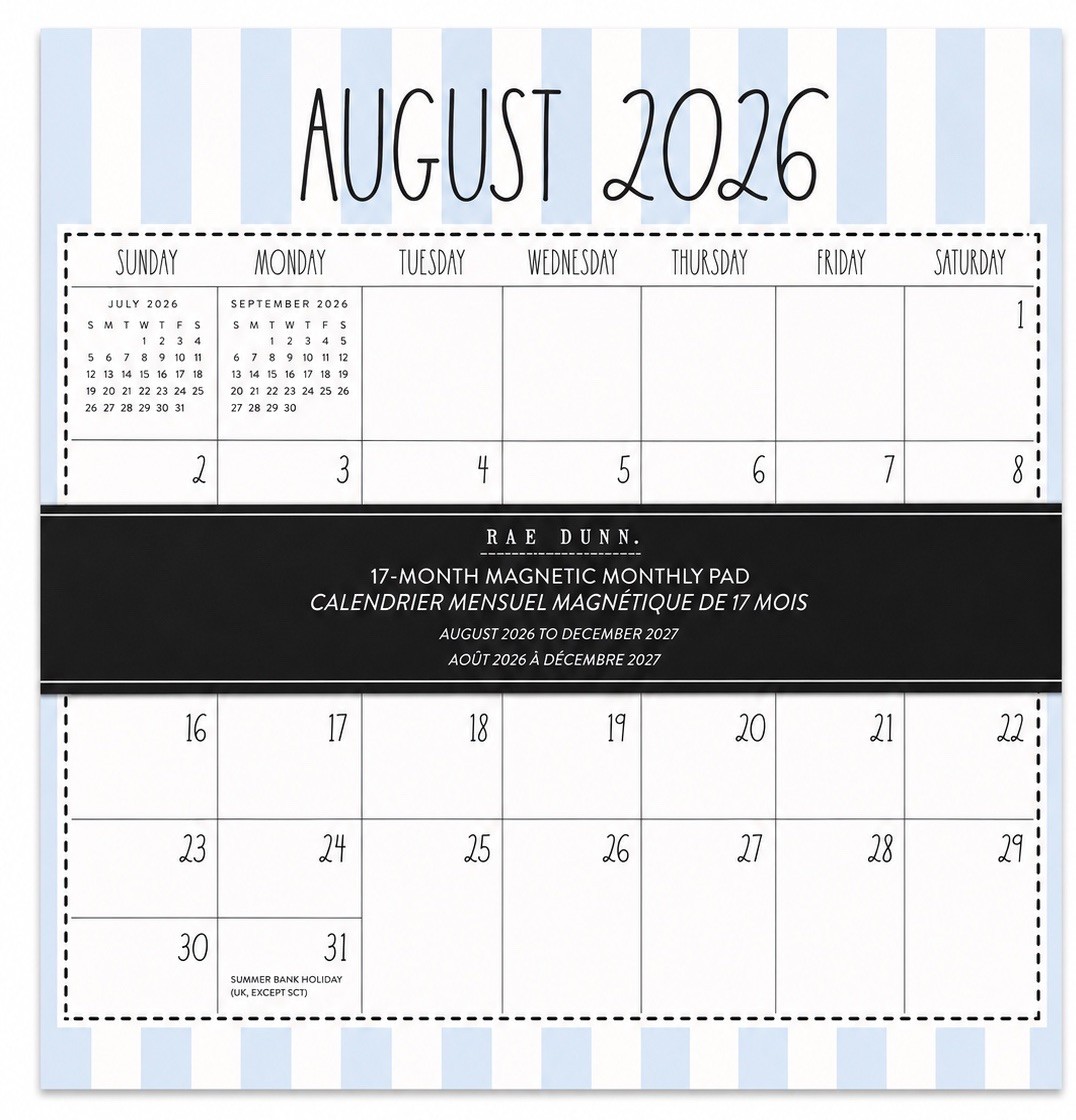 RAE DUNN 2026 2027 Magnetic 17 Monthly Pad Calendar Planner Blue Stripe 9.5×8.5″