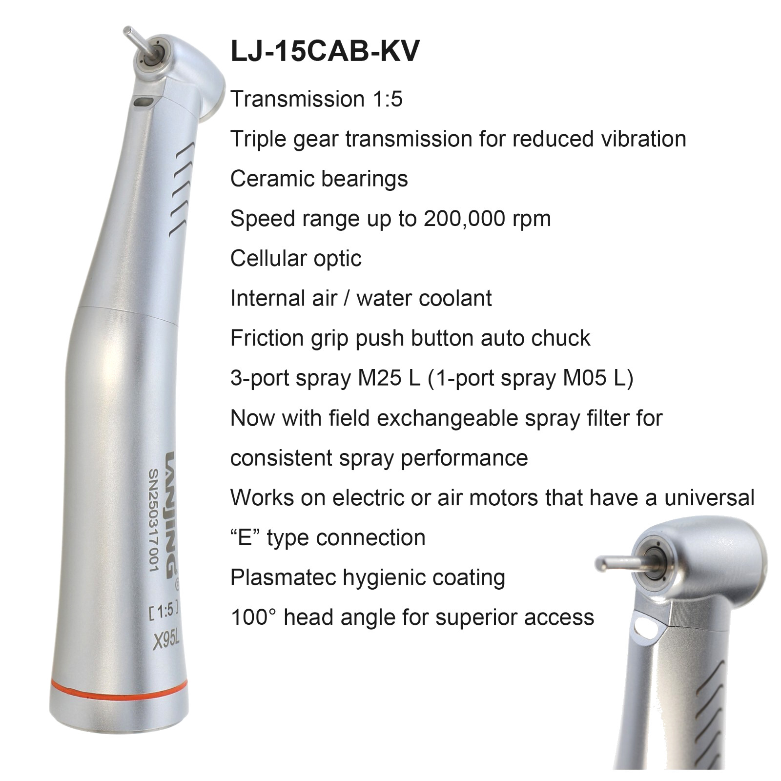 Dental 1:5 Electric High Speed Handpiece Contra Angle Fiber Optic KaVo LUX M25L