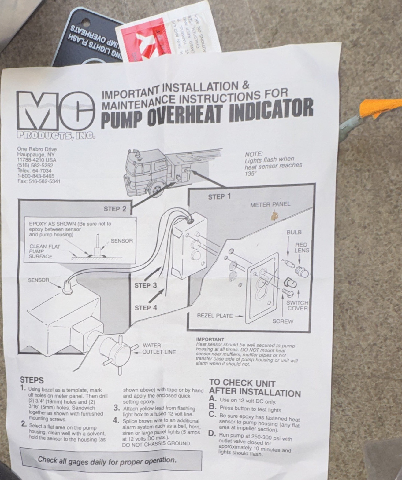 MC Products, Inc. POI-125 Pump Overheat Indicator Kit