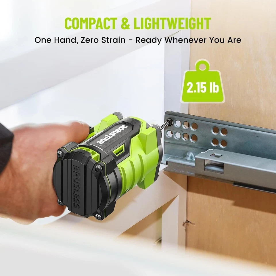 Brushless Impact Driver Drill Set, 20Psc Screwdriver Bits 2.0 Ah Variable Speed.