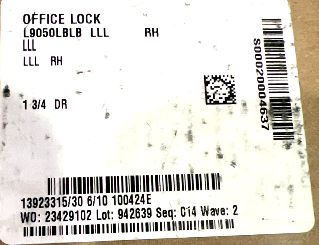 Schlage Office Lock L9050LBLB LLL RH