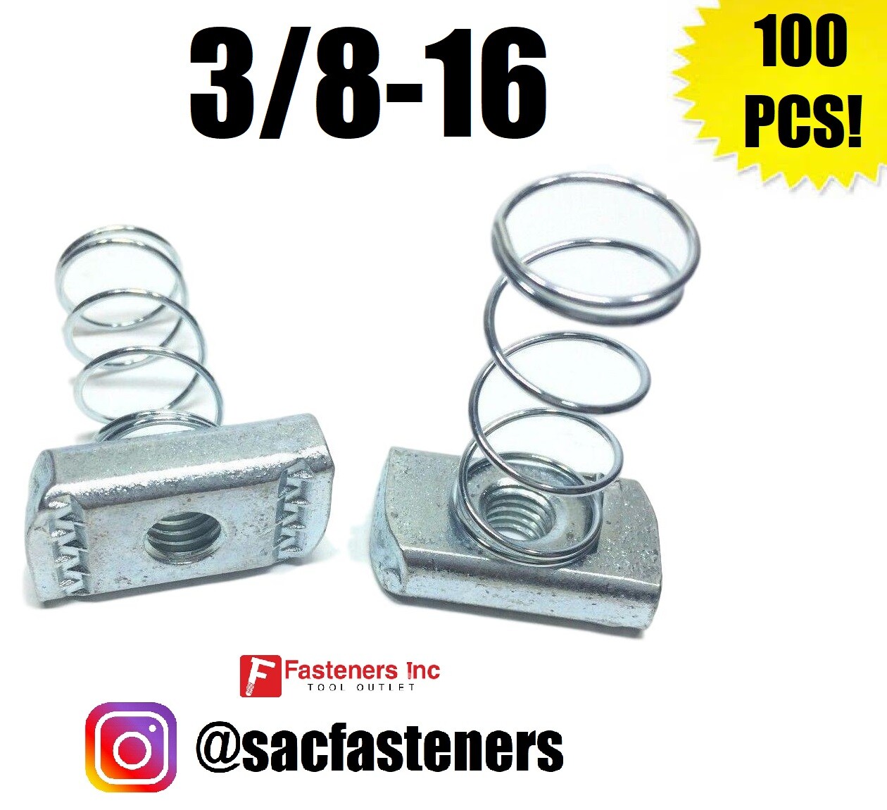 (Qty 100) 3/8-16 Spring Nuts for Unistrut B-Line Channel P1008 #4121 3/8″