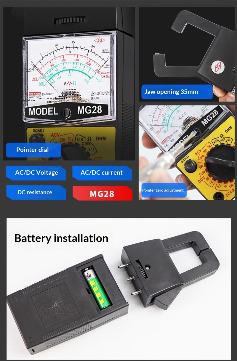 Pointer Clamp Multimeter AC Current Voltage Resistance Measuring Tool