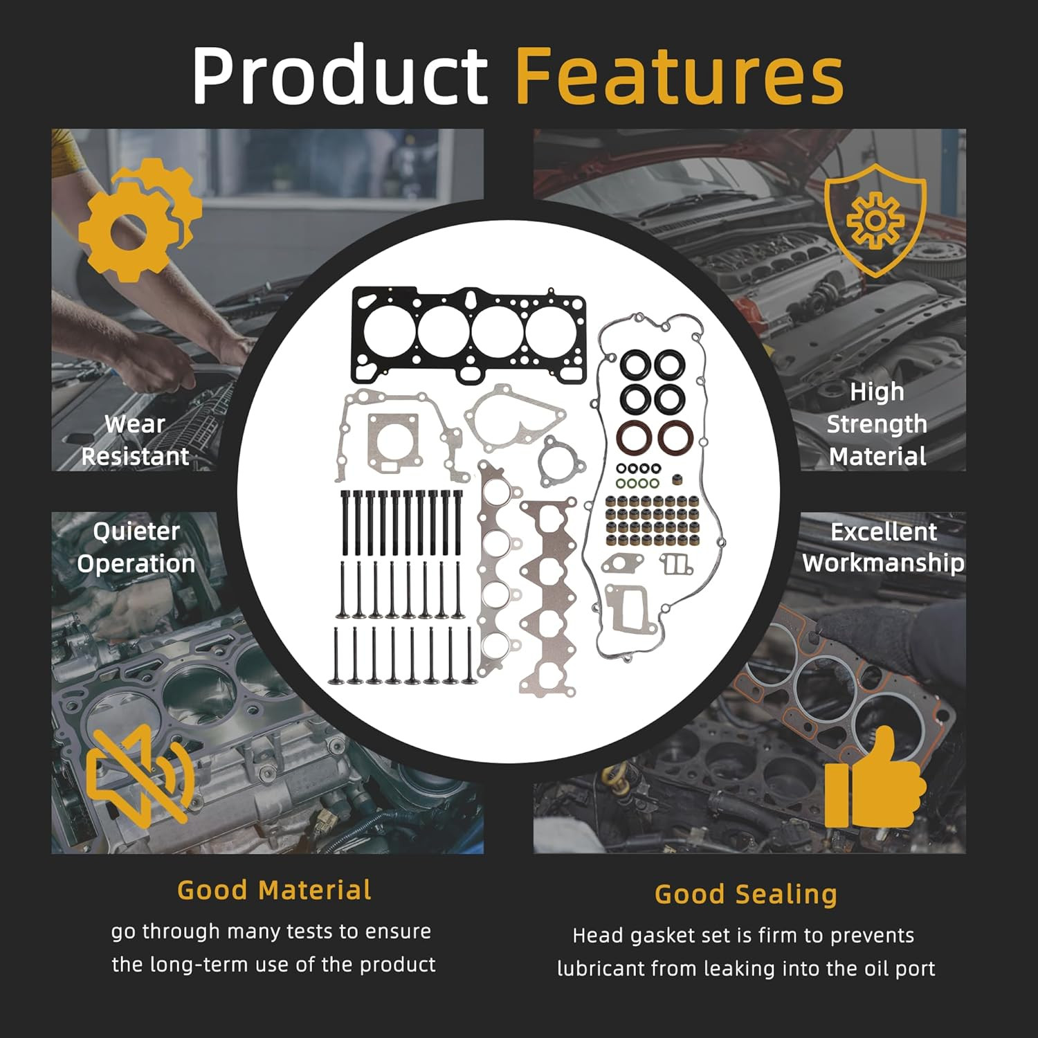 Head Gasket Set Bolts Intake Exhaust Valves for Hyundai Accent Kia Rio 1.6L 104P