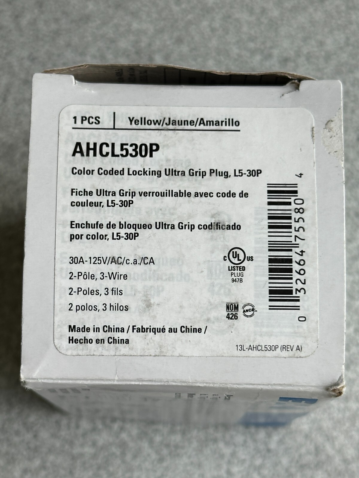 NEW Eaton AHCL530P Locking Plug L5-30P 30A 125V Yellow Ultra Grip 2 Pole 3 Wire