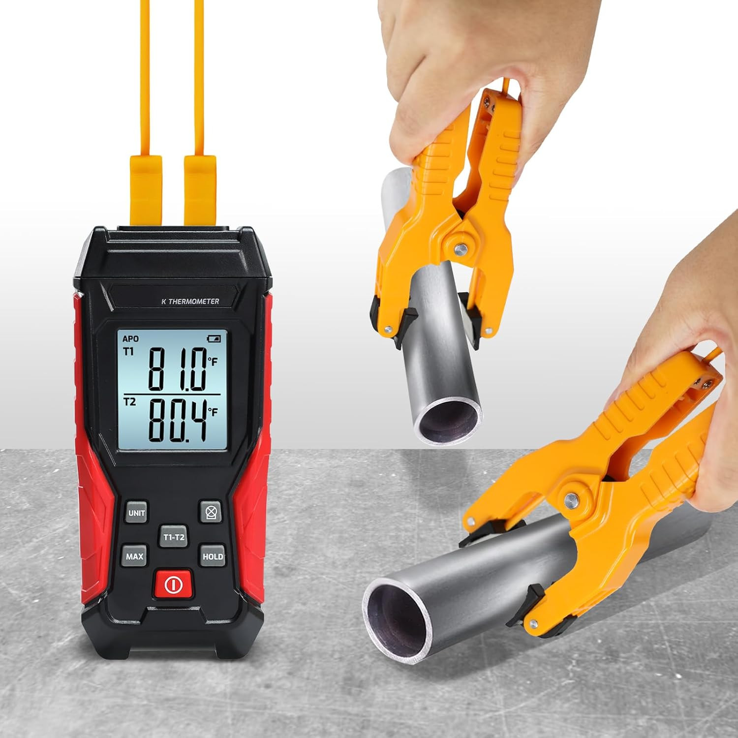 Digital Thermometer HVAC Dual Channel K Type Temperature Clamp (-328~2501℉) with