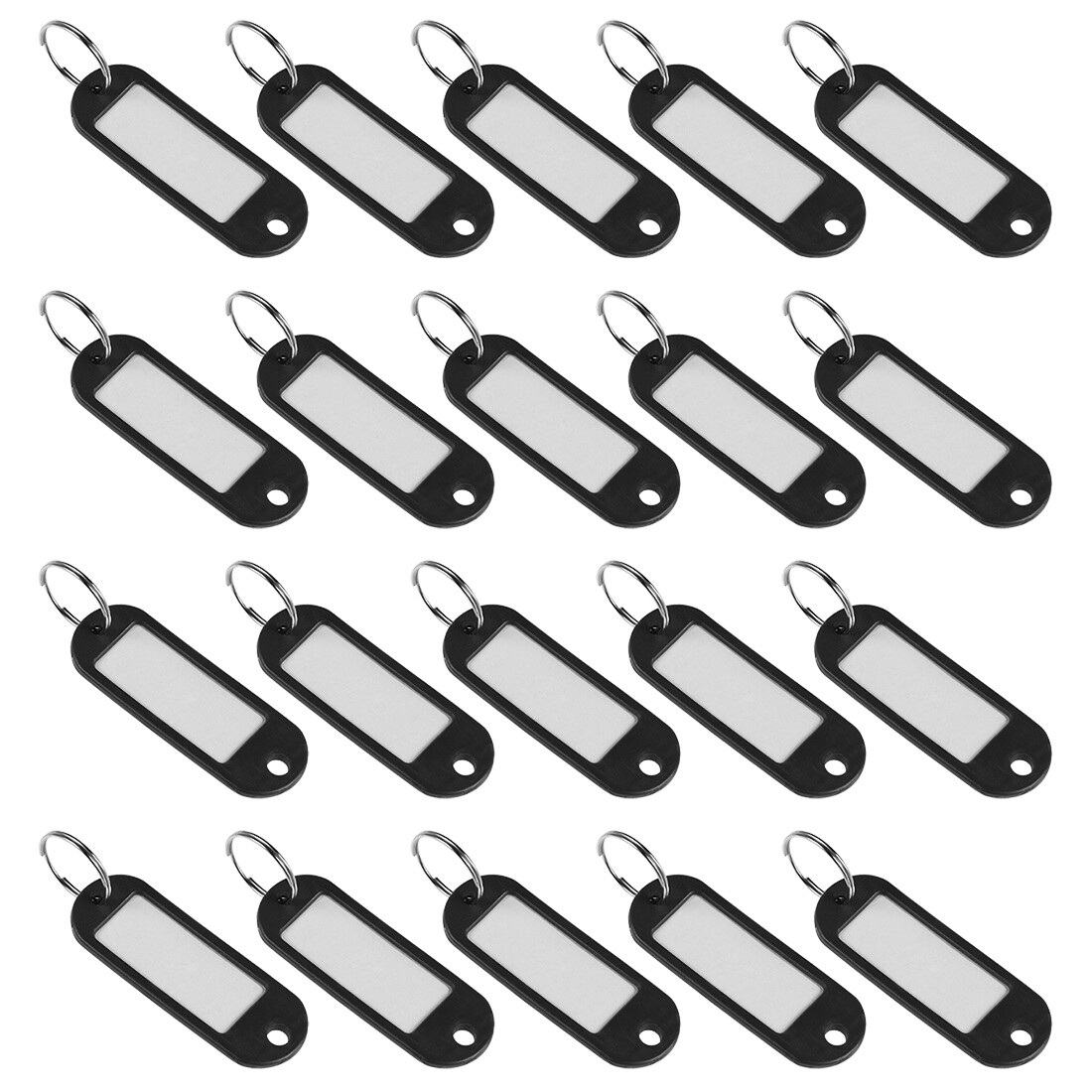 20Pcs Plastic Key Tags with Split Ring Keychain ID Label Window 60x21mm Black