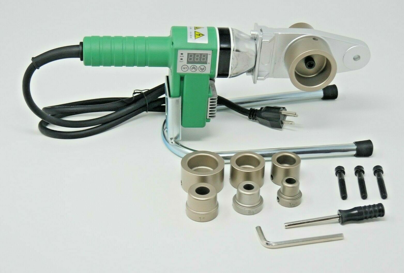 110V – HDPE Pipe Fusion Welding Tool w/ Case & 1/2, 3/4, 1 & 1-1/4″ IPS Sockets