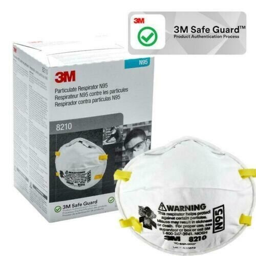 3M 8210 N95 Disposable Particulate Respiratory Protection Mask NIOSH MADE IN USA