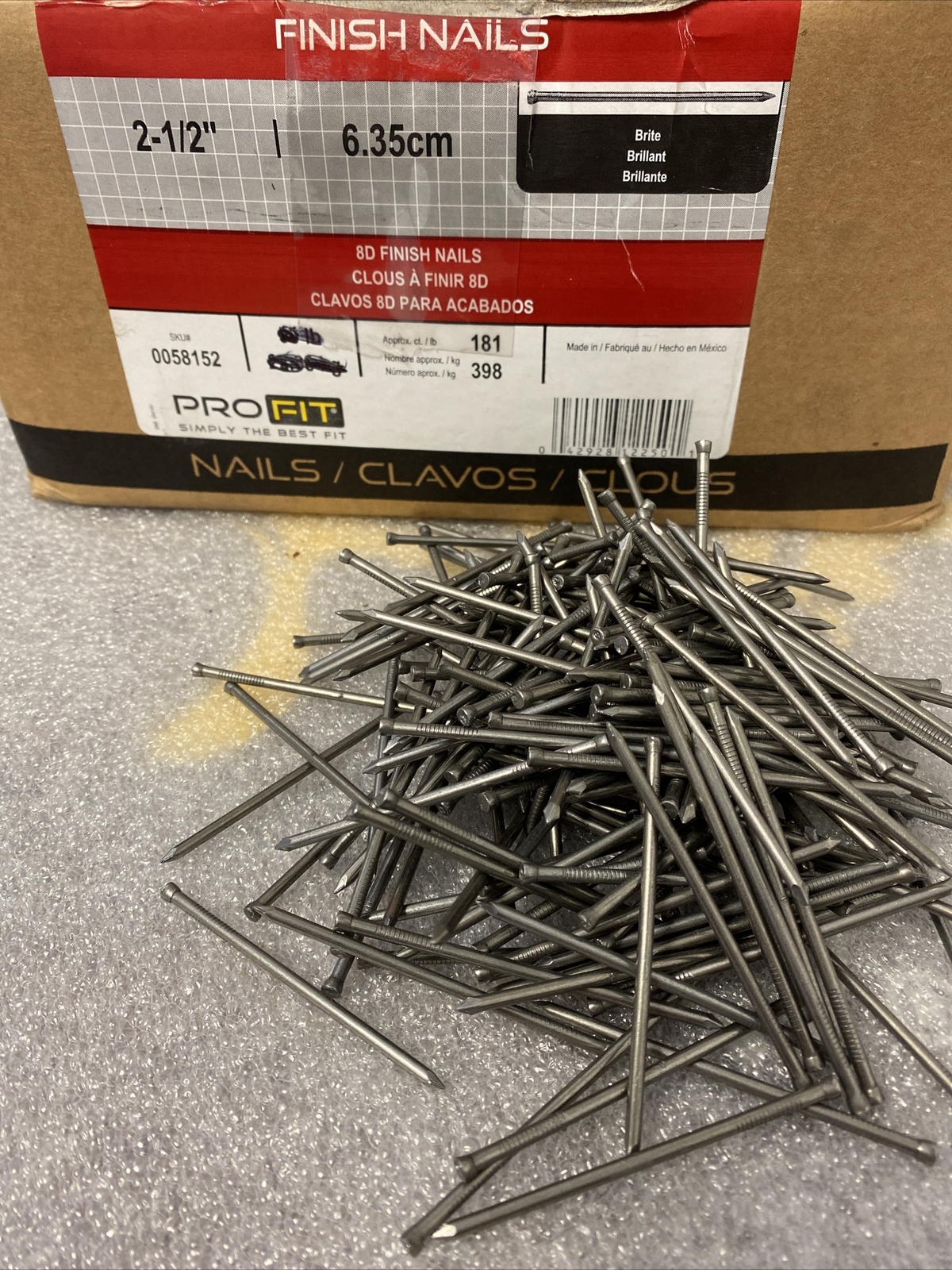 15 OUNCES (APPROX 170) 8D BRITE FINISH NAILS 2-1/2″/6.35CM PRO FIT BRAND