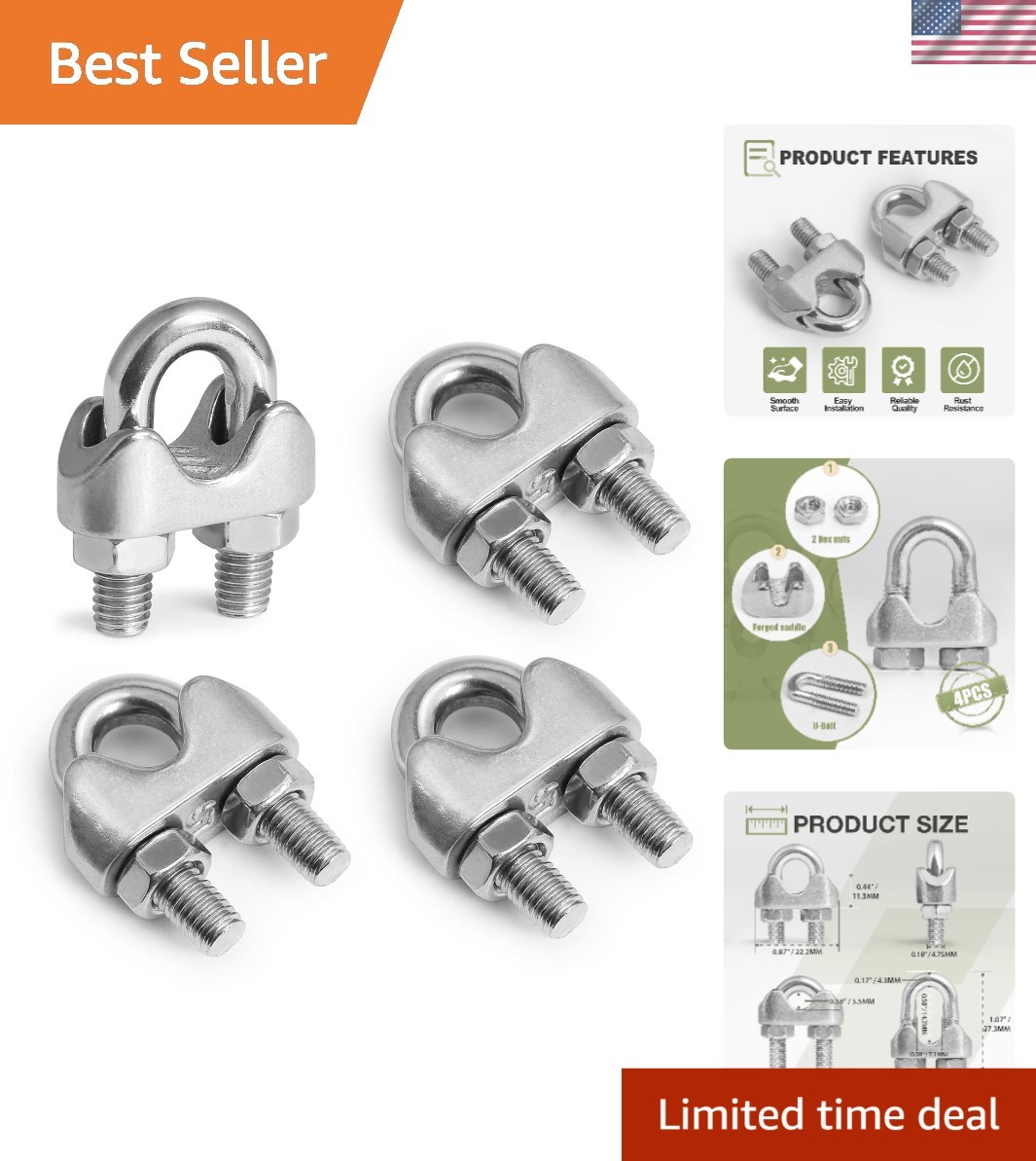 Versatile 4pcs M5 Wire Rope Clamps – 3/16 Inch Stainless Steel Cable Connectors