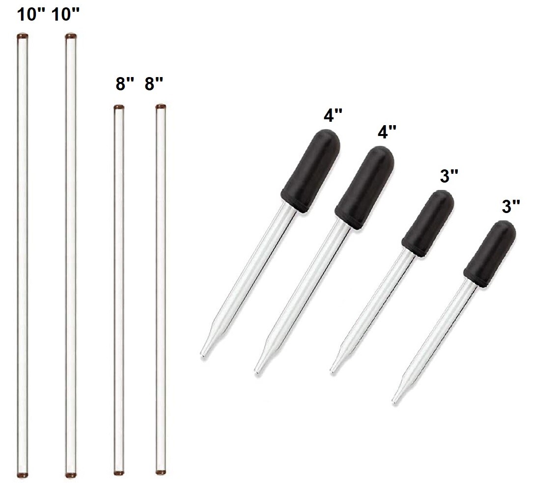 Glass Stirring Rods + Glass Droppers for Lab, Kitchen, Science Education 8/Pack