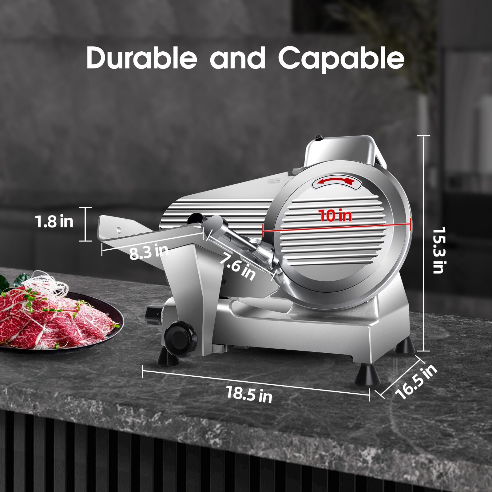 Electric Commercial Meat Slicer 10in Steel Blade Frozen Meat Cheese Slicer 240W