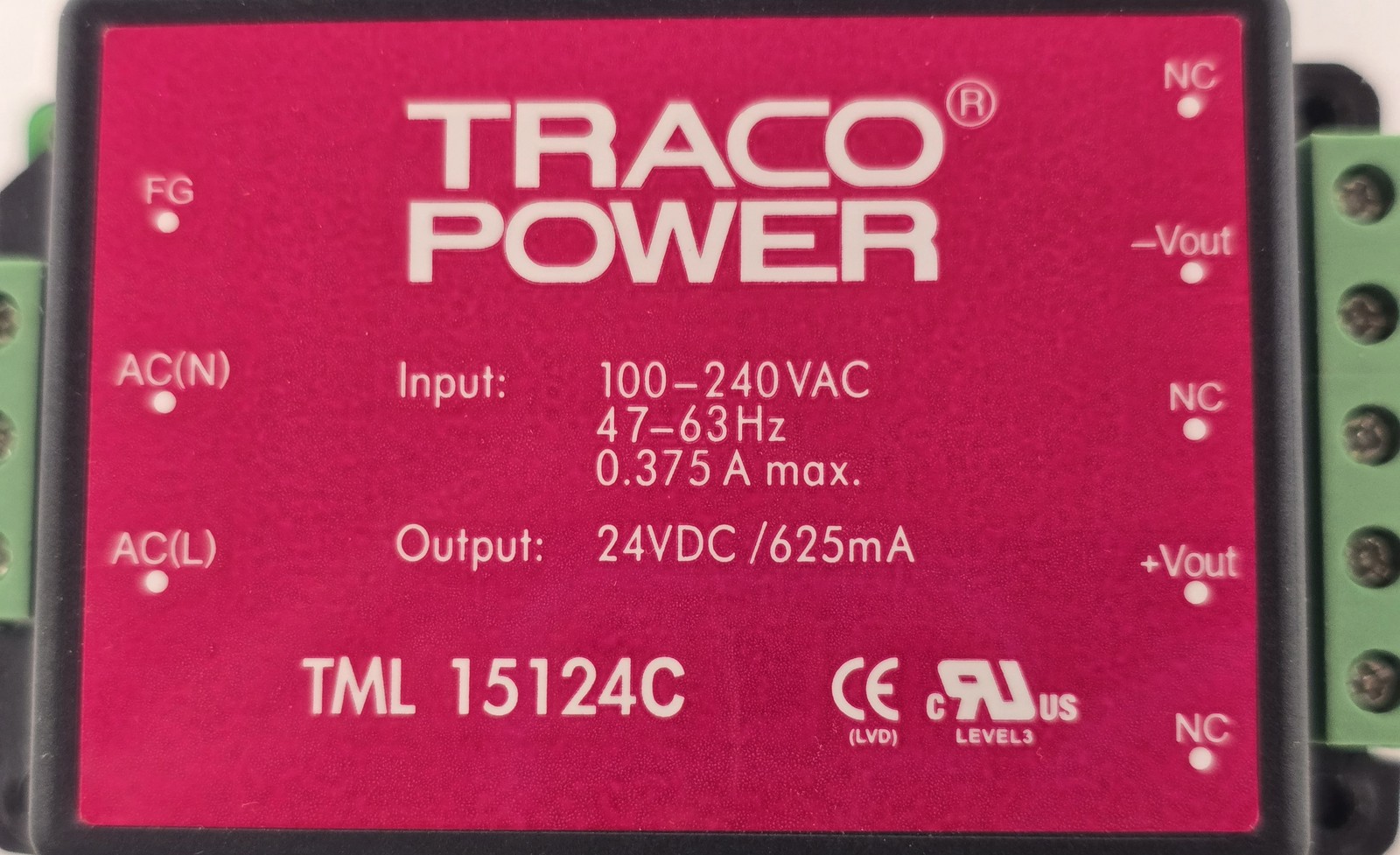 Traco Power TML 15124C Power Supply Input 100-240VAC Output 24vdc