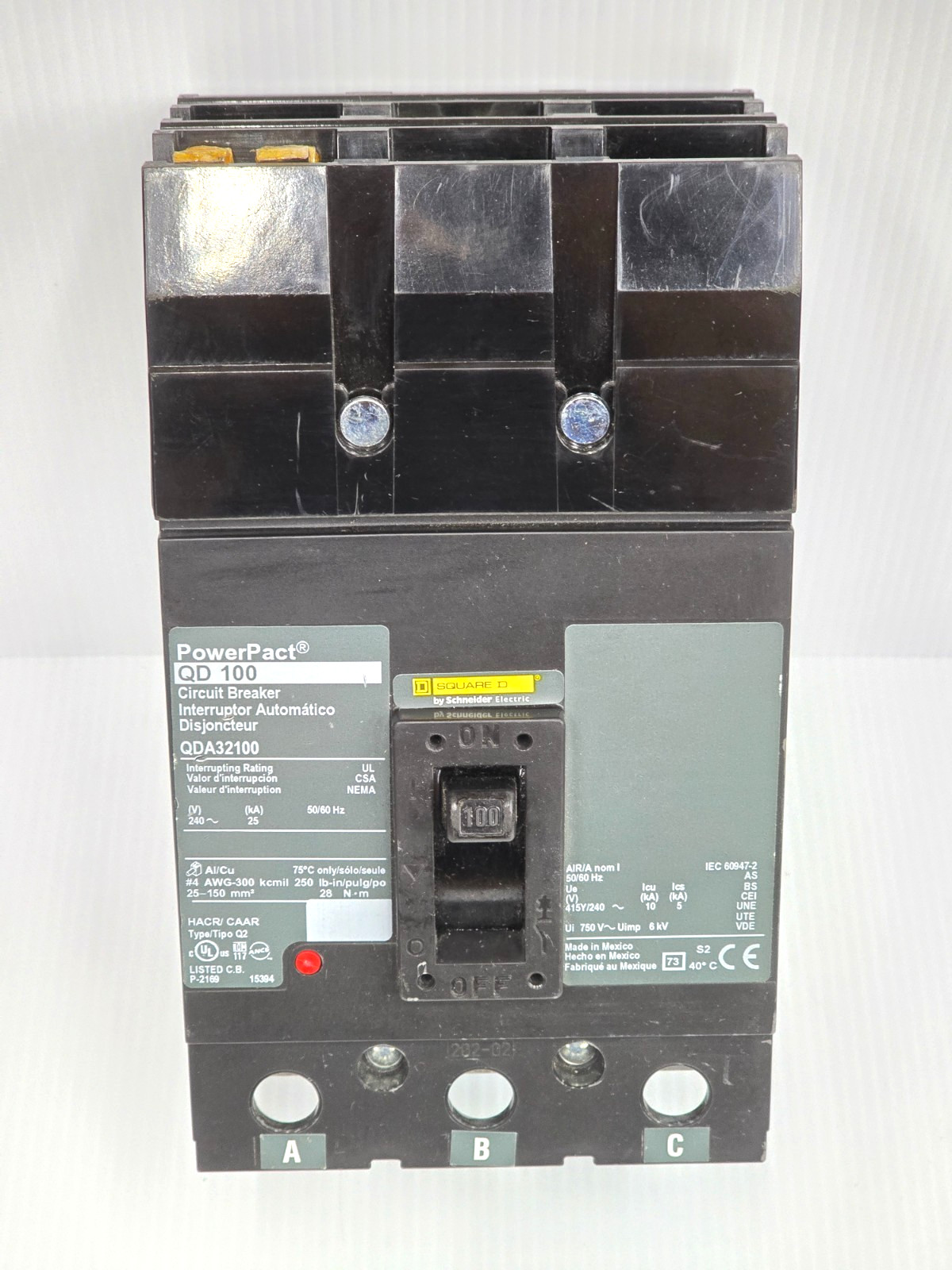 New Square D PowerPact 100 Amp I-Line Circuit Breaker 240 VAC 3P 25 kA QDA32100