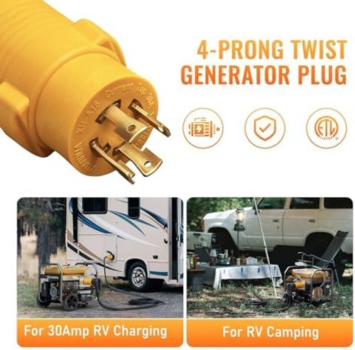 MECMO NEMA L14-30P to TT-30R 30 Amp RV Generator Adapter, 4 Prong Locking 120…