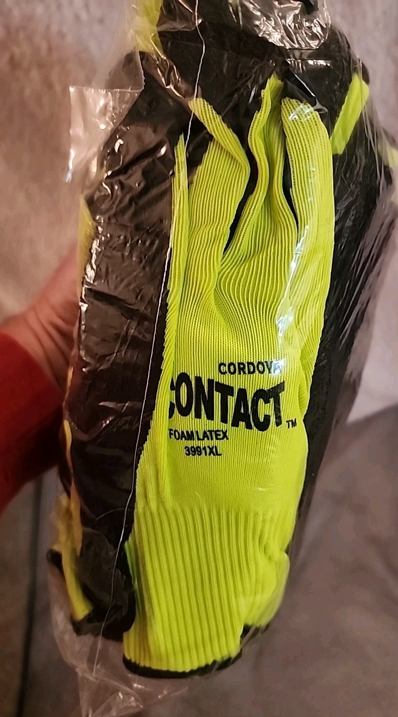 Cordova 3991 Size XL Contact Gloves 13 Ga Hi-Vis Green Nylon Shell Black Foam