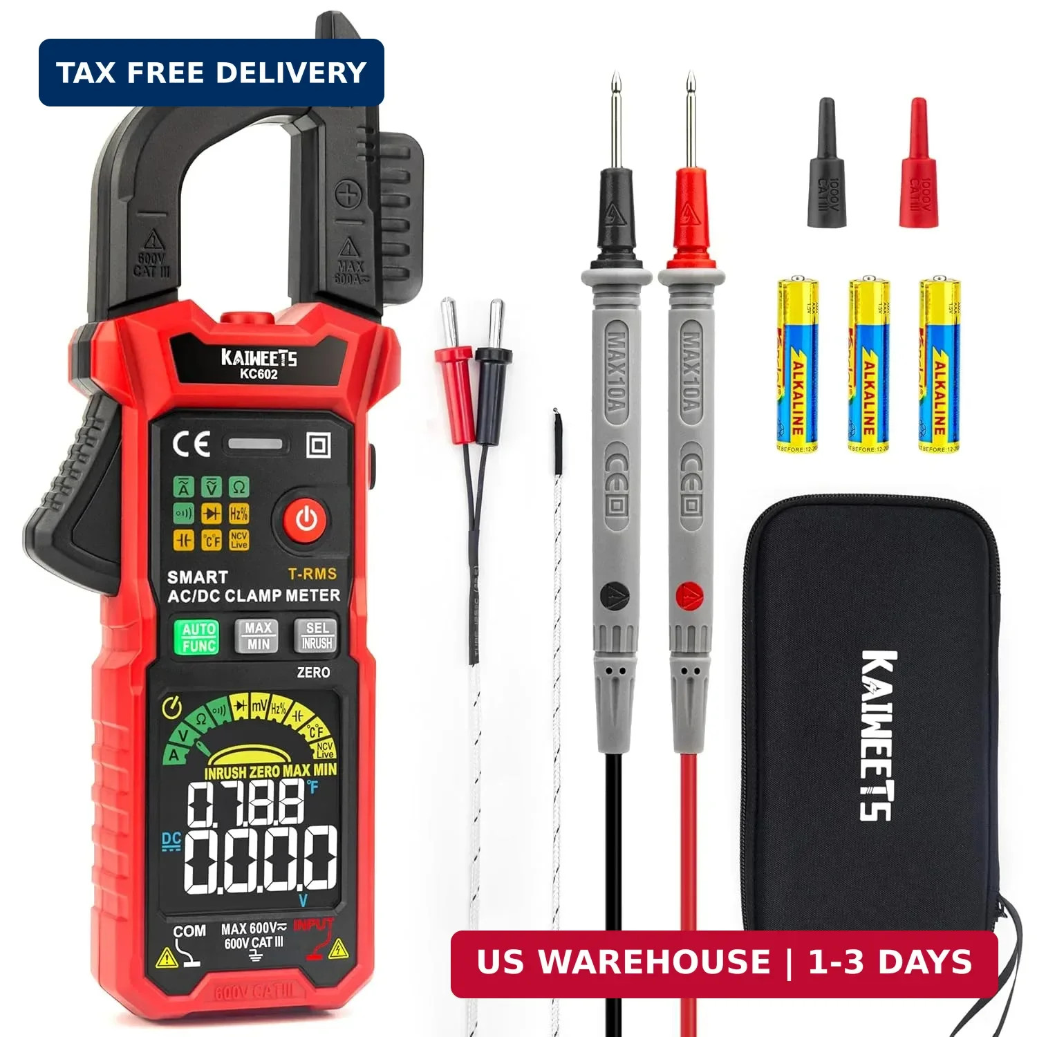 KAIWEETS Smart Digital Clamp Meter with D-Shaped Jaws, Clamp Multimeter with Inr