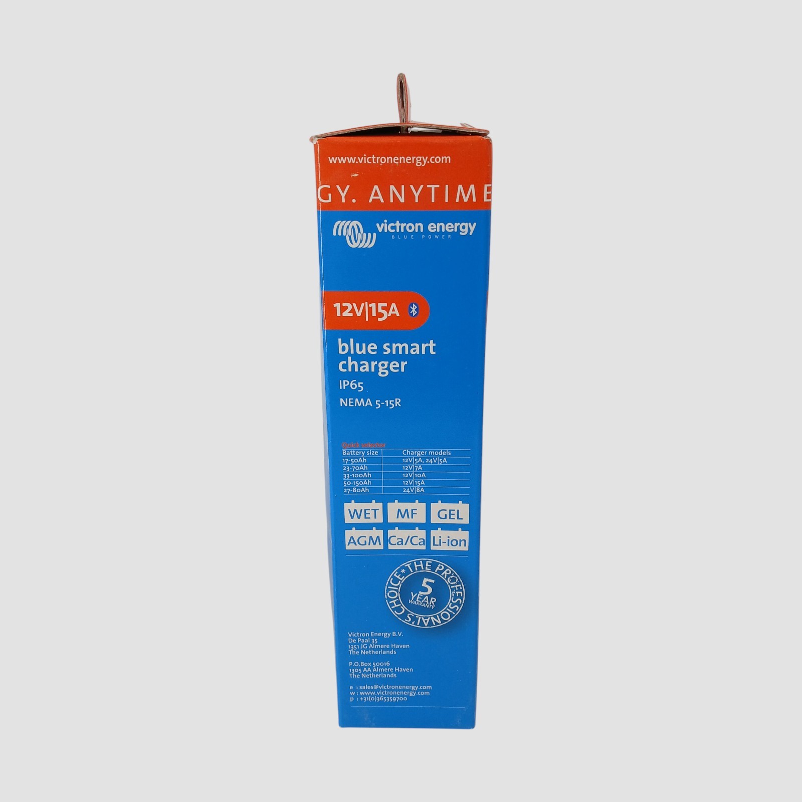 Victron Energy Blue Smart IP65 12V/15A 120V NEMA 5-15R Battery Charger