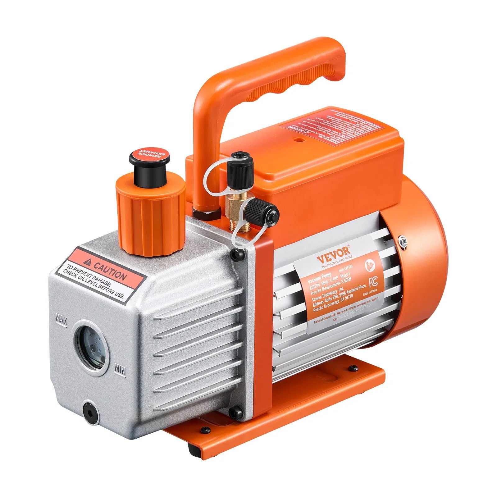 Vacuum Pump, 3.5 CFM, HVAC Single Stage Rotary Vane Vacuum Pump, for R134a R22 R