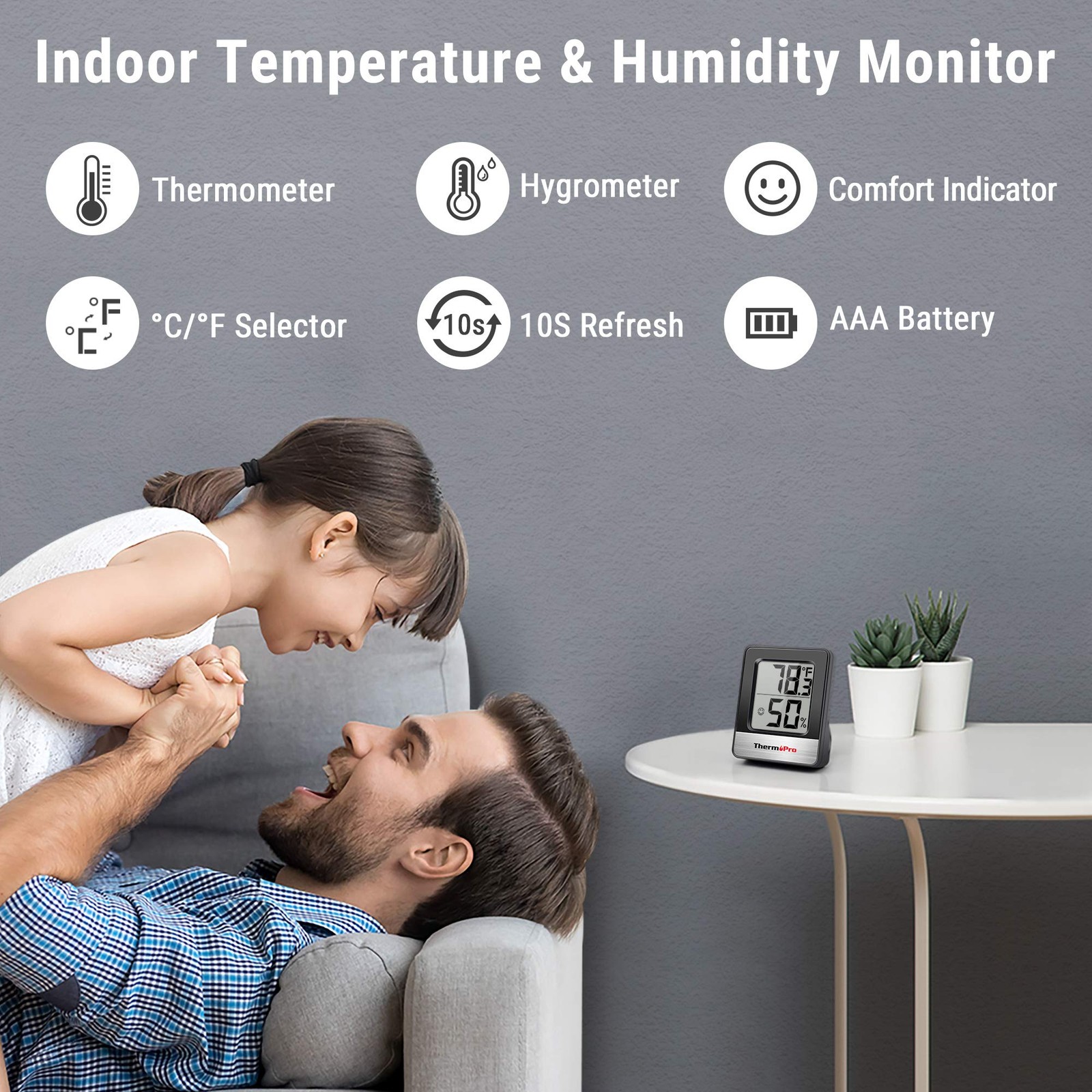 TempPro TP49 Digital Hygrometer Indoor small, White Thermometer
