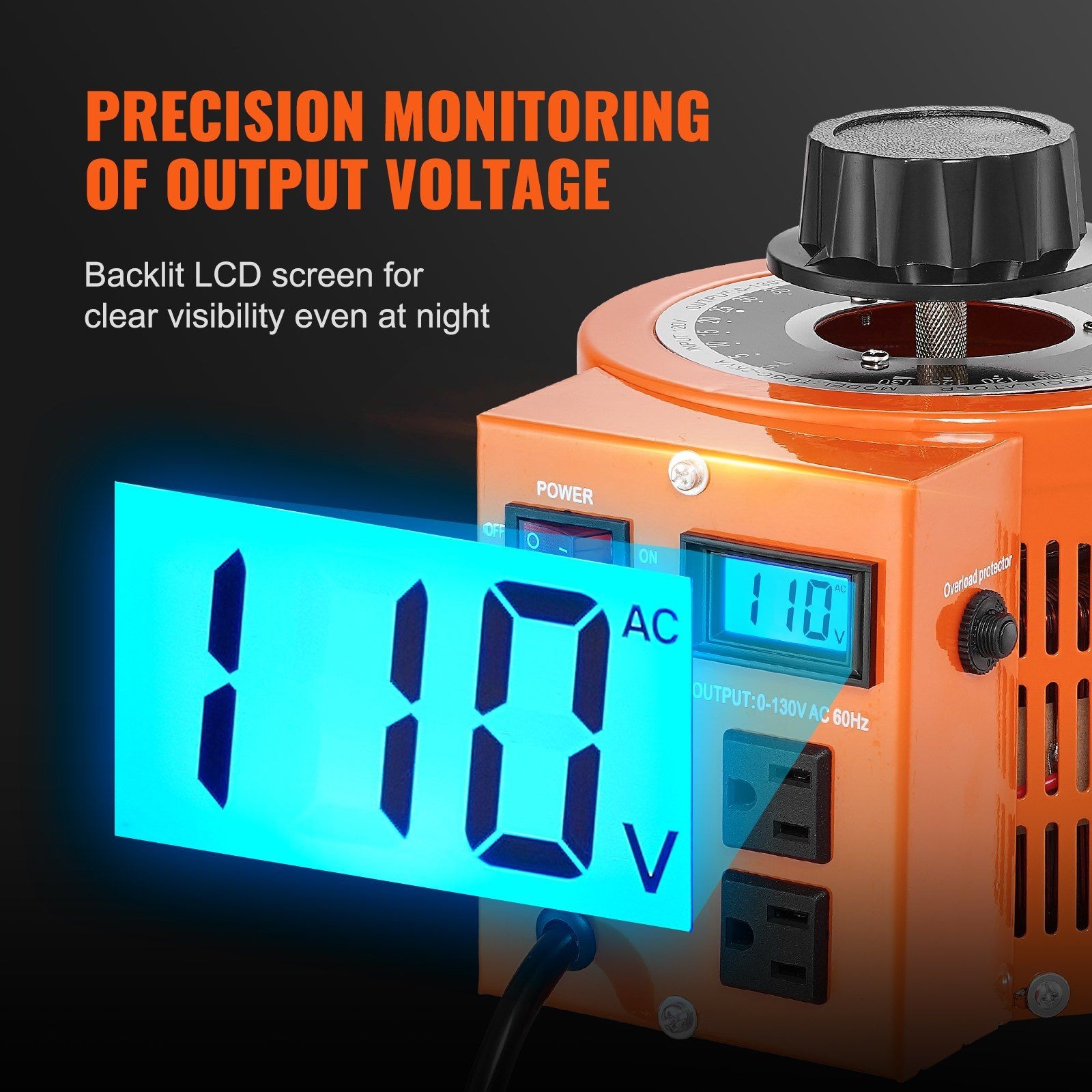 2000VA Industrial Voltage Regulator 110V Input 0-130V Output LCD Thermal
