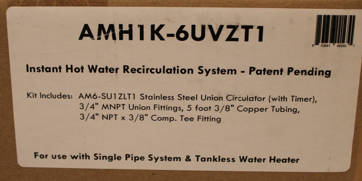Aquamotion AMH1K-6UVZT1 – For Tankless Water Heaters Without Built-In Pump