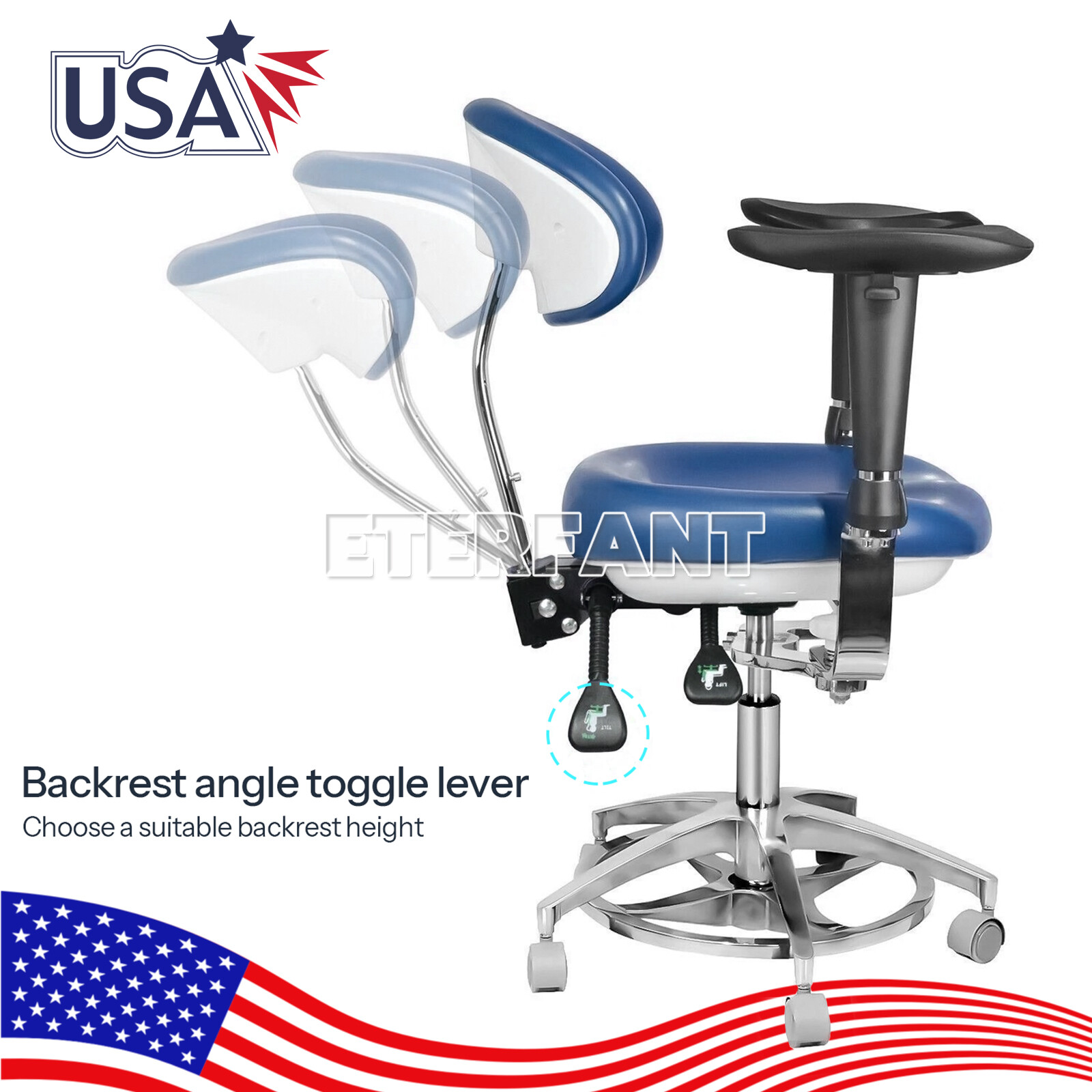 ETERFANT Adjustable Mobile Chair/Medical Microscope Stool Chair with Armrest