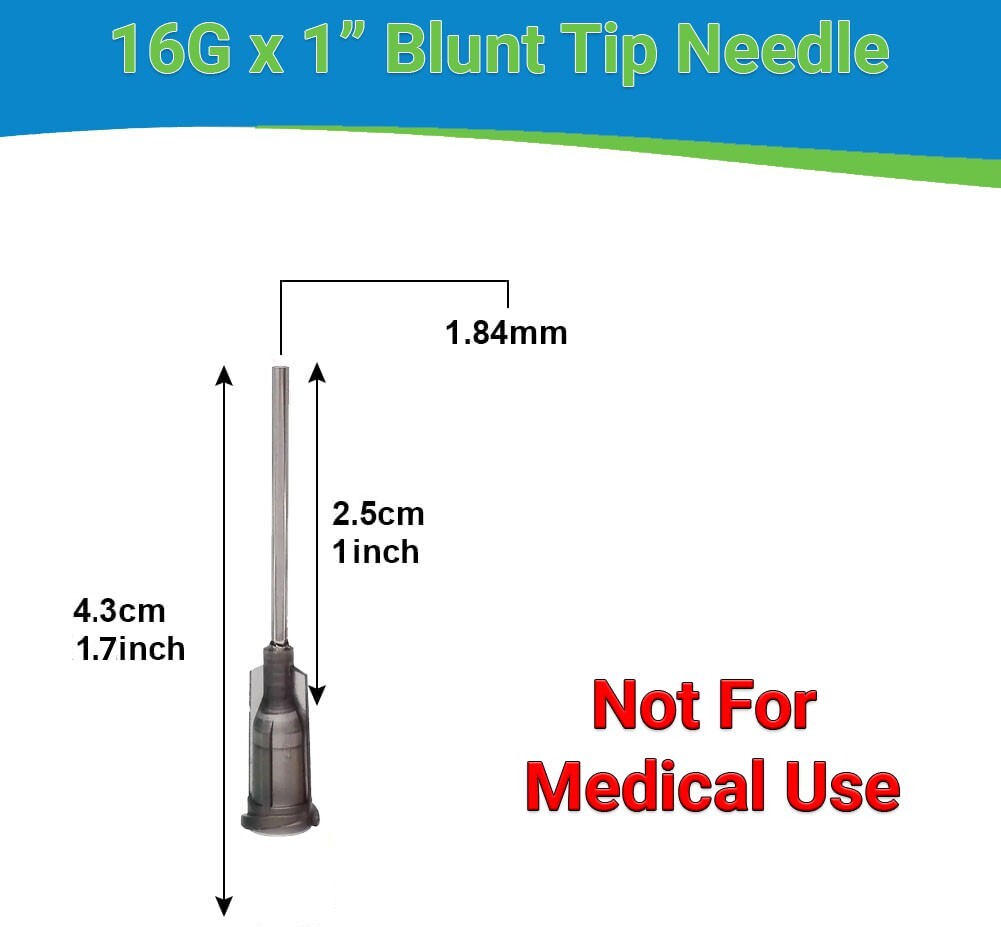 Blunt Tip Needles 16G x 1″ – Luer Lock – 20 Pack – Dispense Glue, Oil, Ink