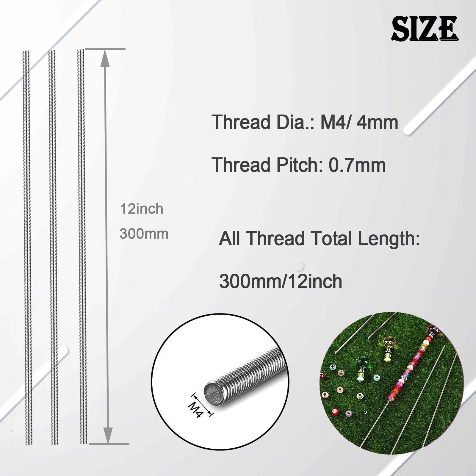 Threaded Rods & Studs, 8/32 Inch 4mm Threaded Rods with Hex Nuts, M4 304 Stai…