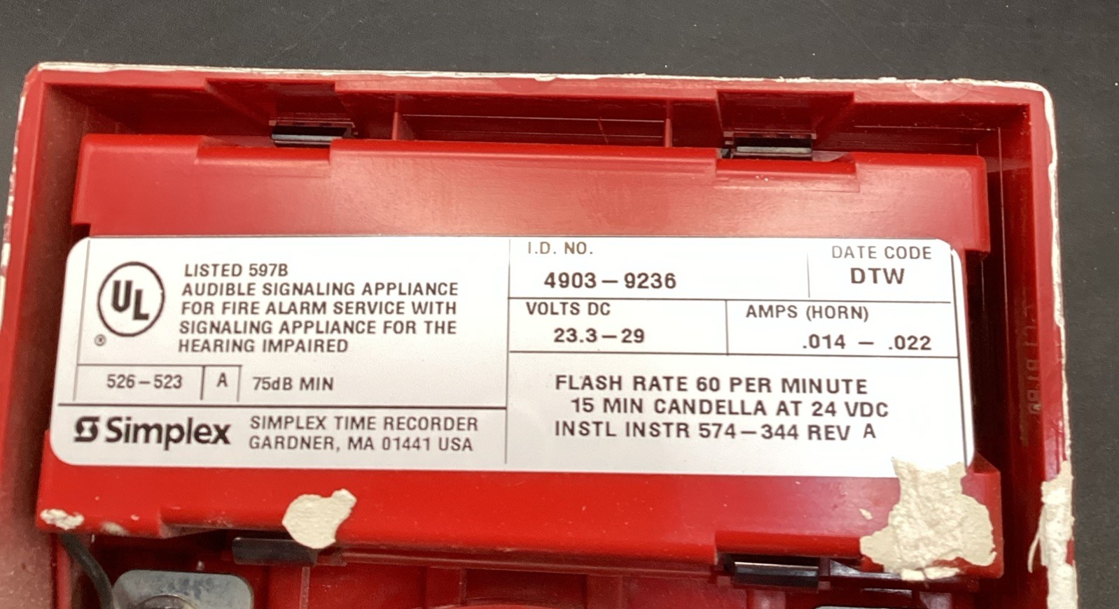 SIMPLEX 4903-9236 FIRE ALARM HORN STROBE SPEAKER RED