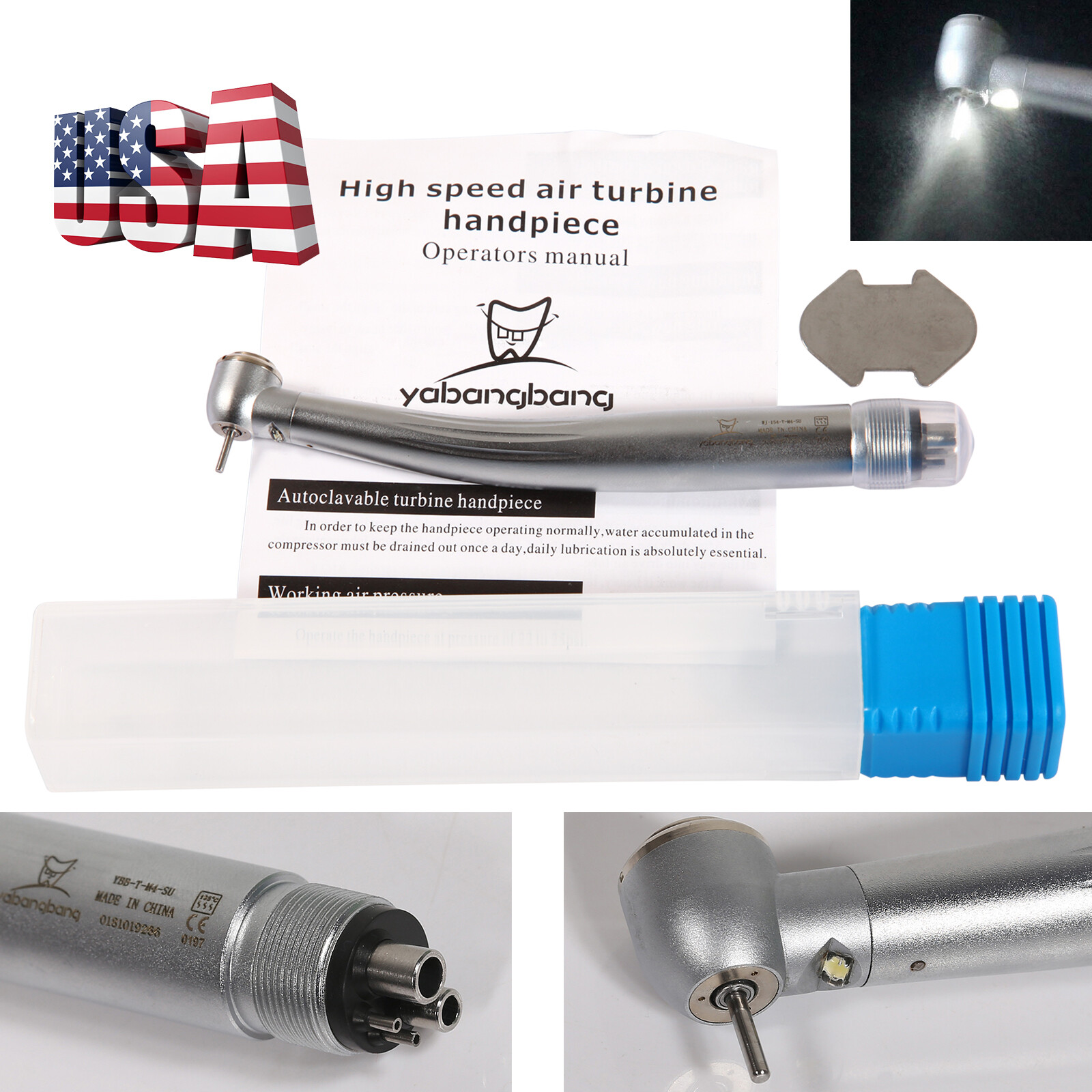 4 Hole YBM Dental LED E-generator Fiber Optic Handpiece Tip NSK Style
