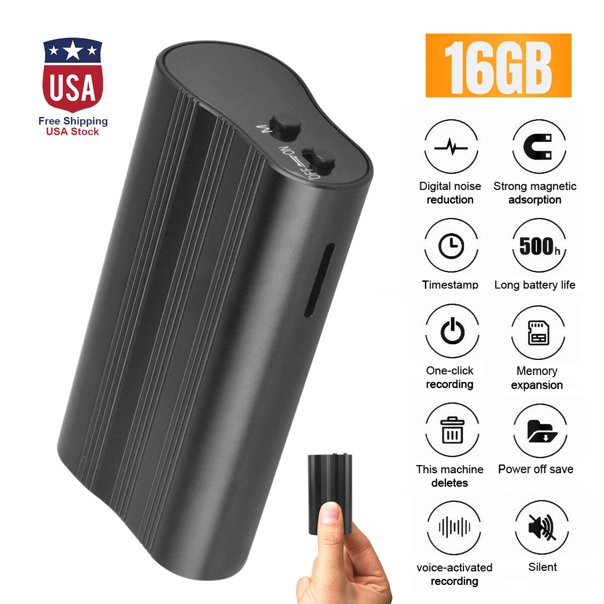 Mini Audio 500 Hr 16GB Spy Digital Voice Activated Recorder Magnetic MP3 Player.