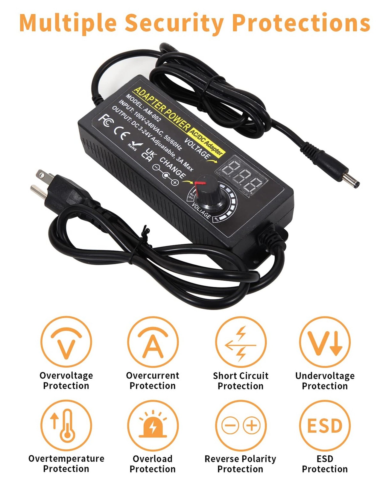3V ~ 24V 3A 72W Power Supply Adjustable 3V 5V 6V 9V 12V 15V 16V 18V 19V 20V 2…